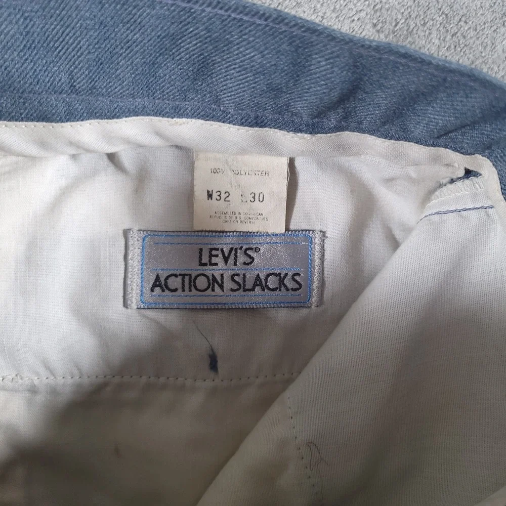 VTG Levi's Action Slacks Mens 32x30 (Fit 30x29) Blue Dress Pants 100% Polyester